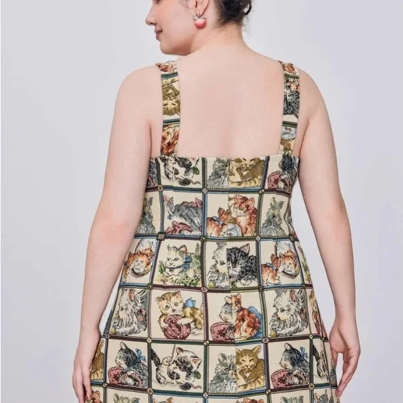 Cat Print Sleeveless Dress - Picture 2 of 3